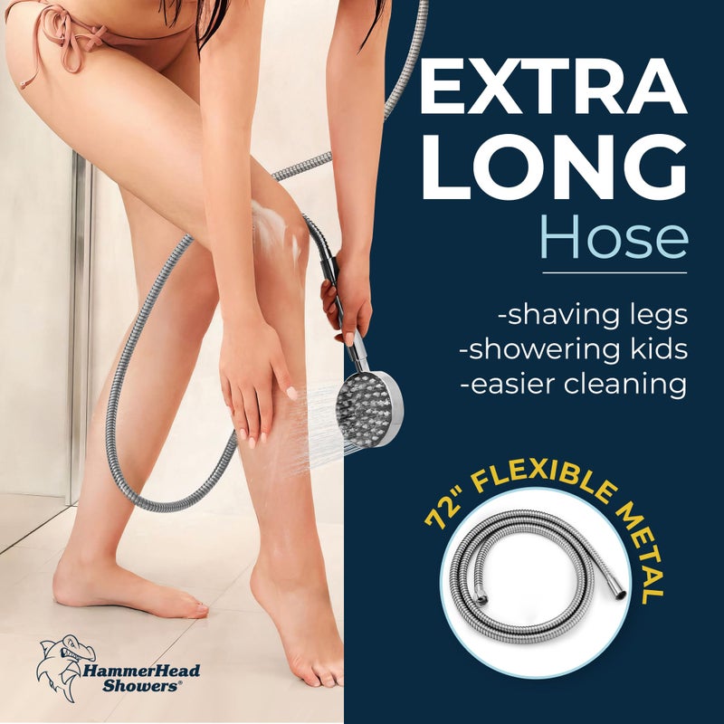 HammerHead ShowersÂ® Solid Metal LOW FLOW Handheld Shower Head with Hose and Brass Holder - CHROME â€“ Water Saving 1.75 GPM Detachable Shower Head - Adjustable Shower Wand Bracket & 6ft Hose - Image 3